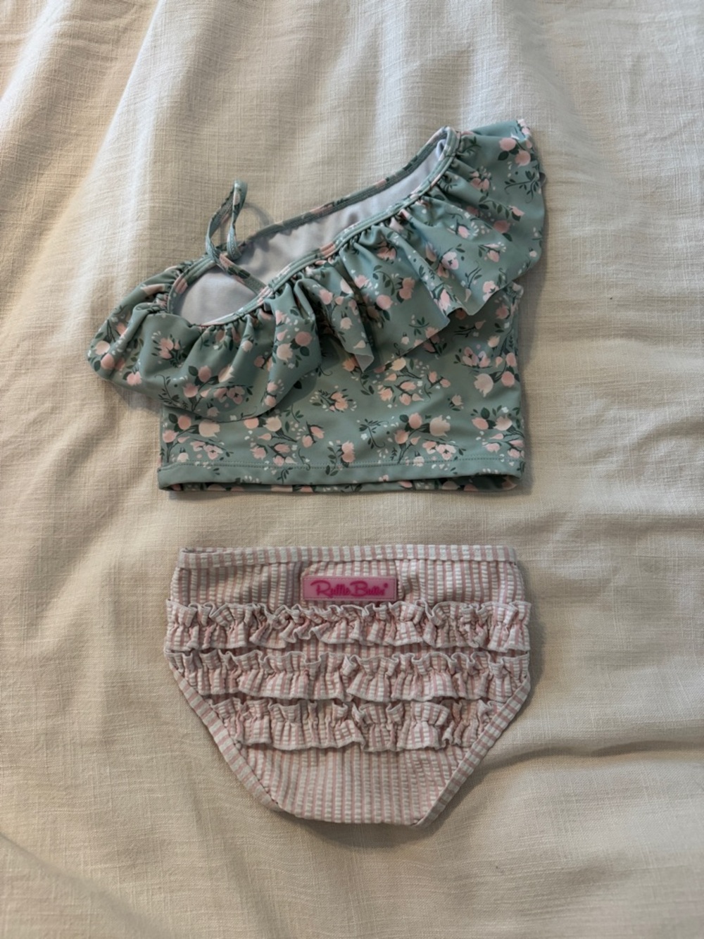 Ruffle Butts Mint Floral and Light Pink Ruffled Bikini Bottoms